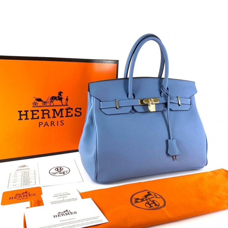 HERMES BİRKİN HAKİKİ DERİ BEBE MAVİSİ 35 CM